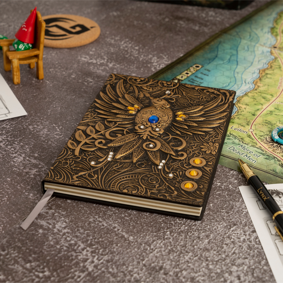 Bronze Dragon 3D Embossed Faux-Leather A5 Journal with Pen