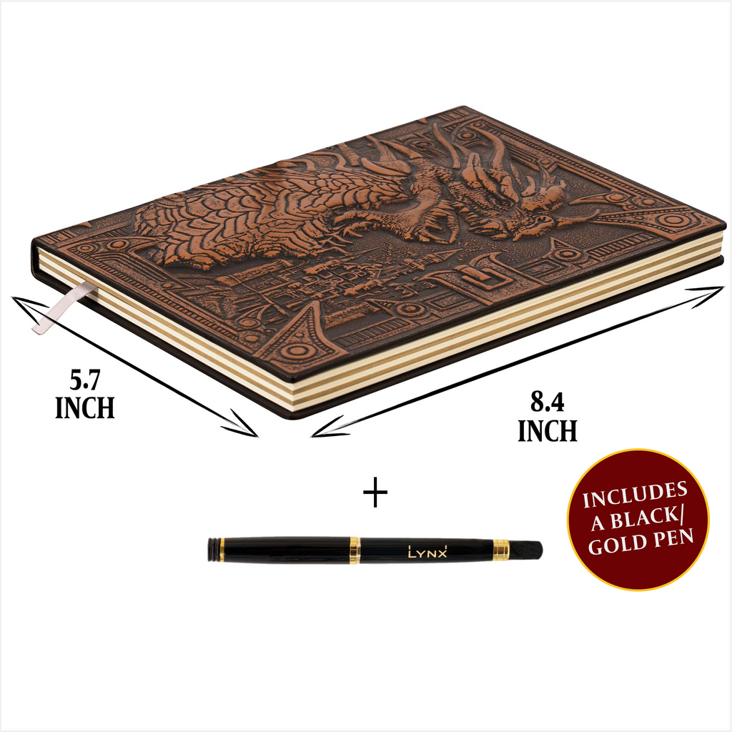 Bronze Dragon 3D Embossed Faux-Leather A5 Journal with Pen