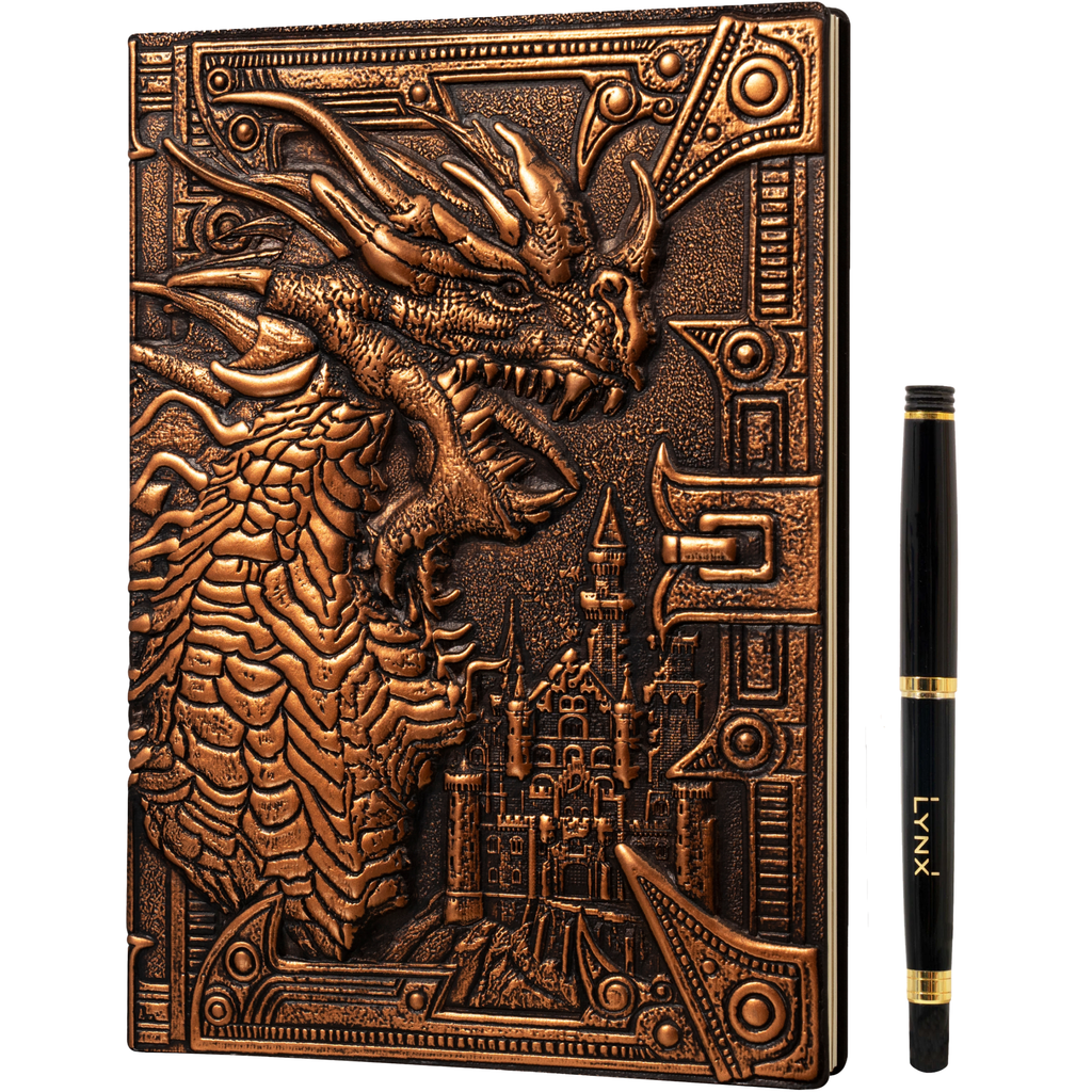 Bronze Dragon 3D Embossed Faux-Leather A5 Journal with Pen