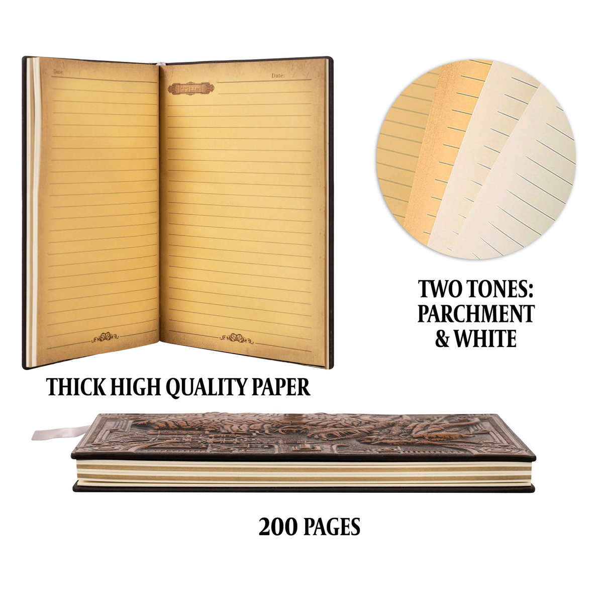 Bronze Dragon 3D Embossed Faux-Leather A5 Journal with Pen