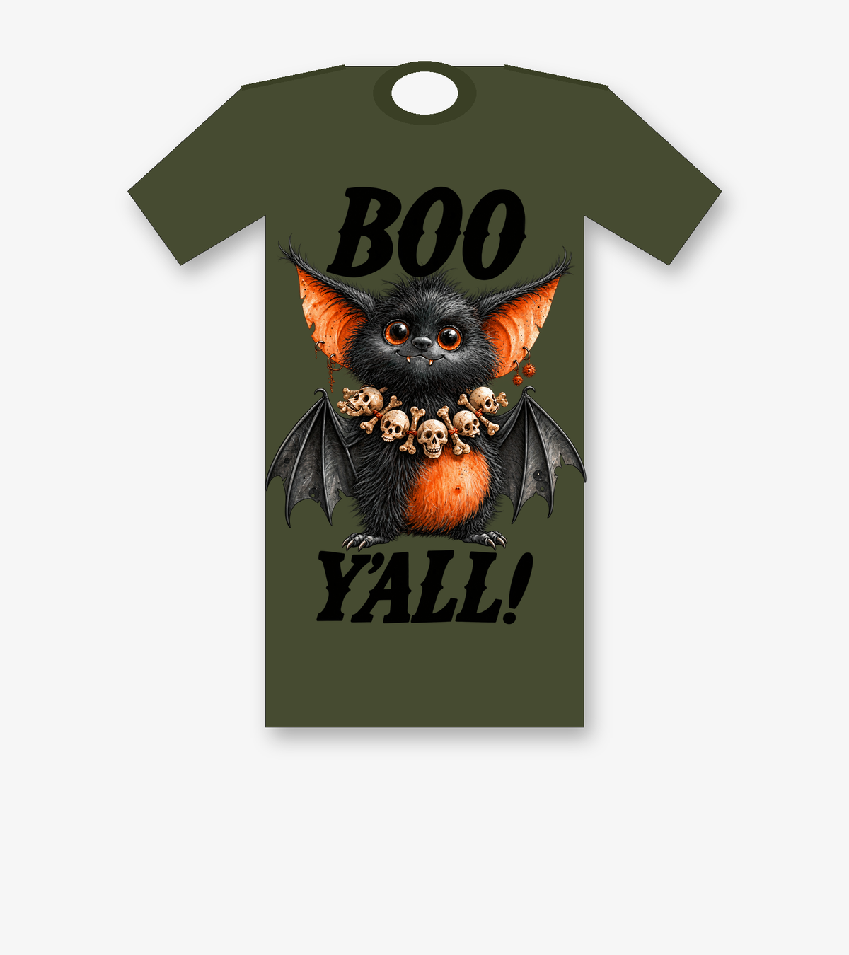 BOO Y'ALL Halloween bat T-shirt - Military Green