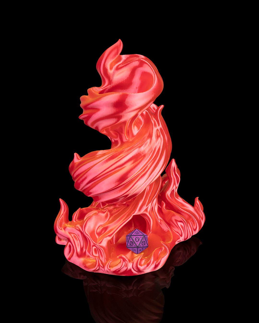 Burning Roll dice tower with die in catch tray
