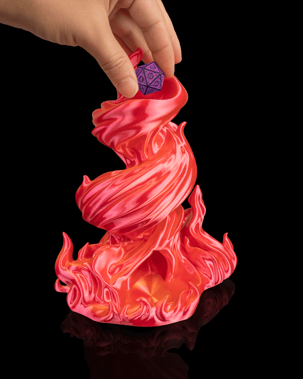 Burning Roll dice tower demonstrating dice drop