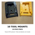 10-pack of PETG tool mounts compatible with DEWALT 20V MAX-style cordless tools