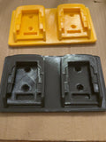 Black and yellow PETG dual battery holders compatible with DEWALT 20V MAX-style batteries, front view