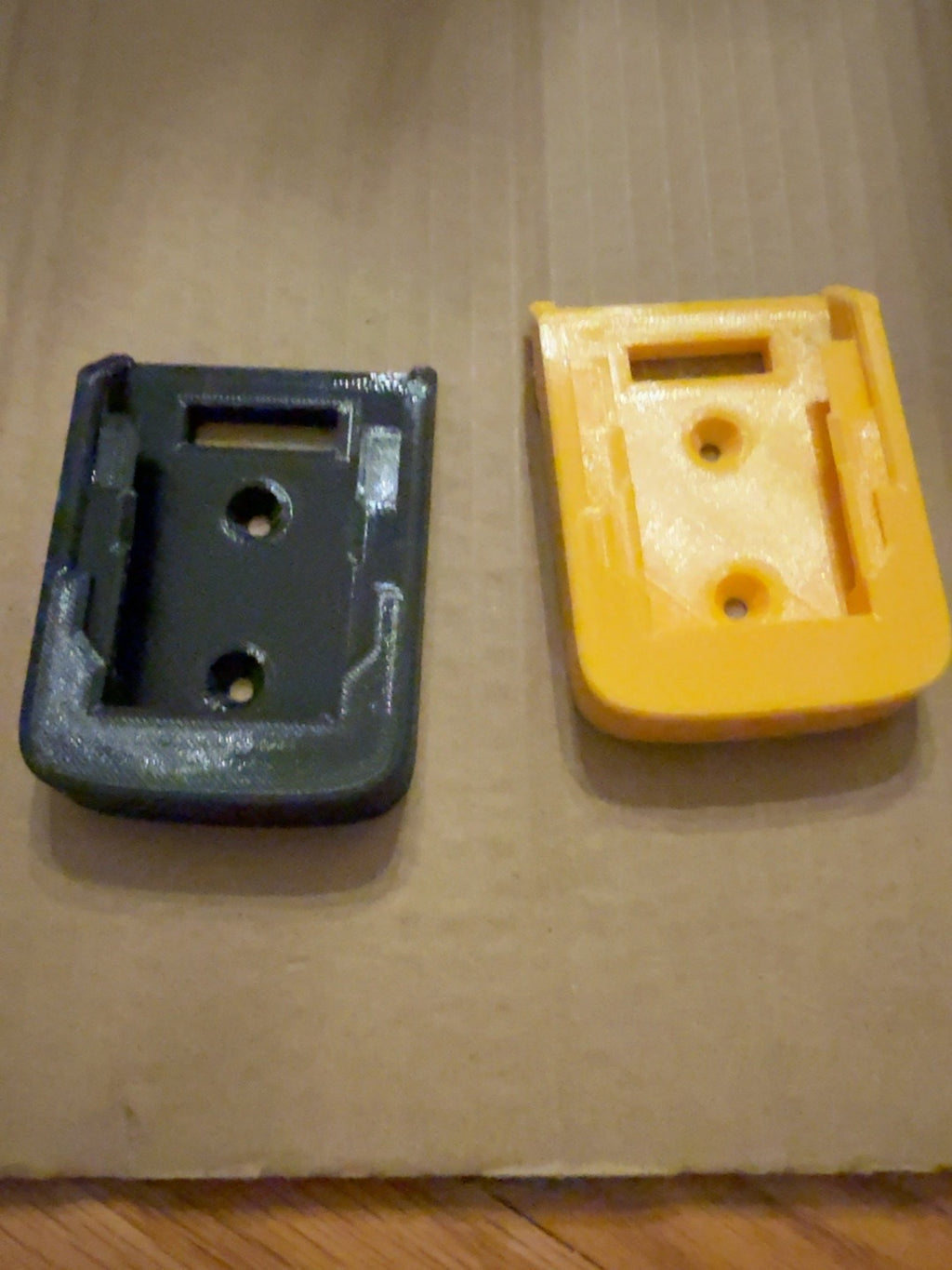 Black and yellow standard PETG tool mounts compatible with DEWALT 20V MAX-style tools, alternate view
