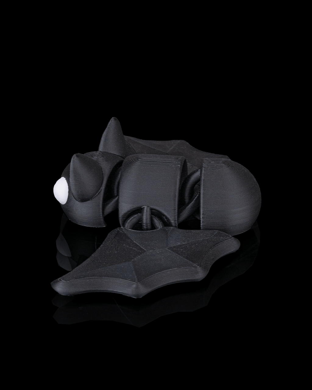 Dozy Bat articulated 3D printed flexi bat folded side view