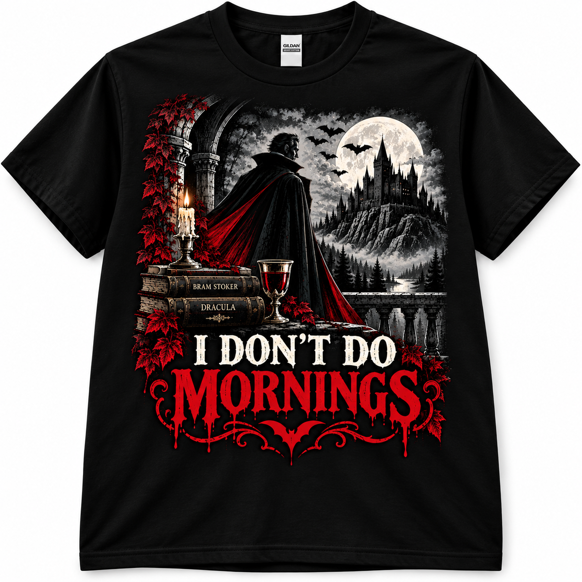 I Don't Do Mornings Dracula Black T-shirt