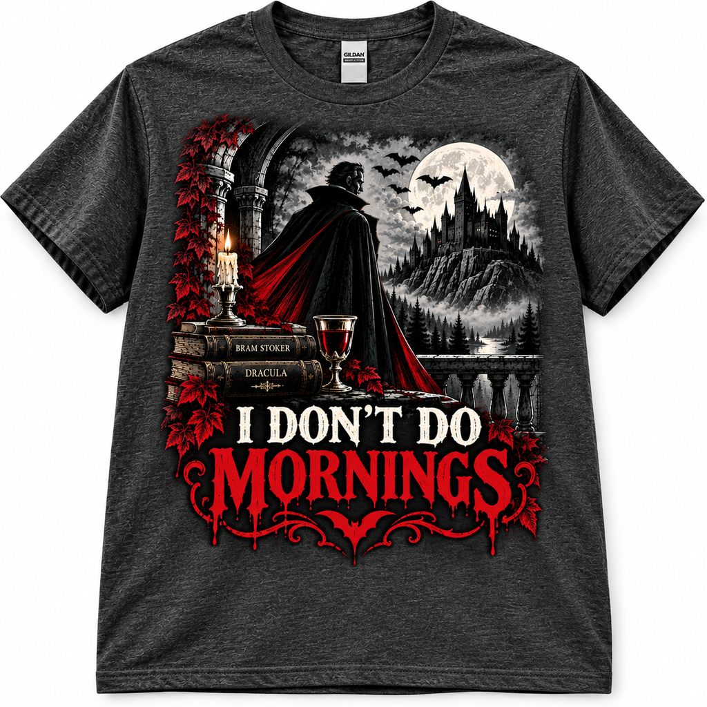 I Don't Do Mornings Dracula Dark Heather T-shirt