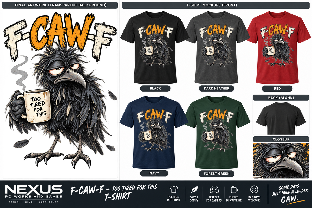 F-CAW-F Too Tired For This ragged crow T-shirt mockups