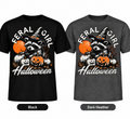 Feral Girl Halloween raccoon DTF T-shirt in Black and Dark Heather
