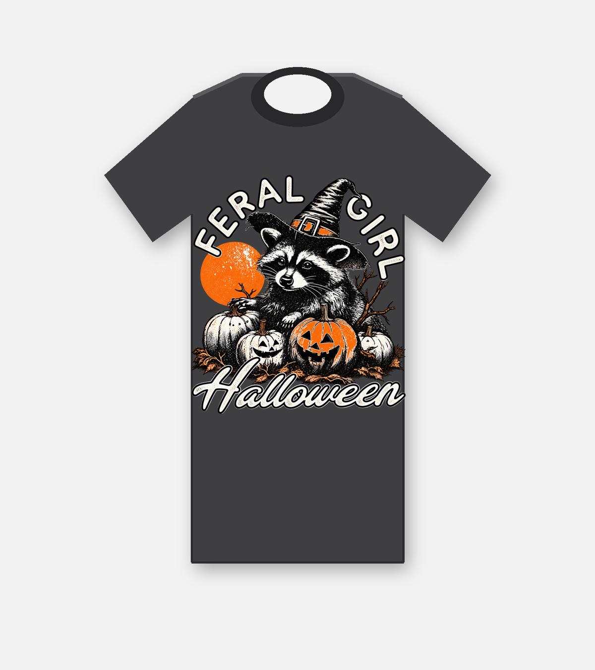 Feral Girl Halloween raccoon witch T-shirt - Dark Heather
