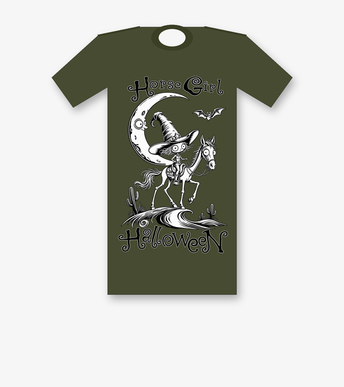Horse Girl Halloween witch rider T-shirt - Military Green