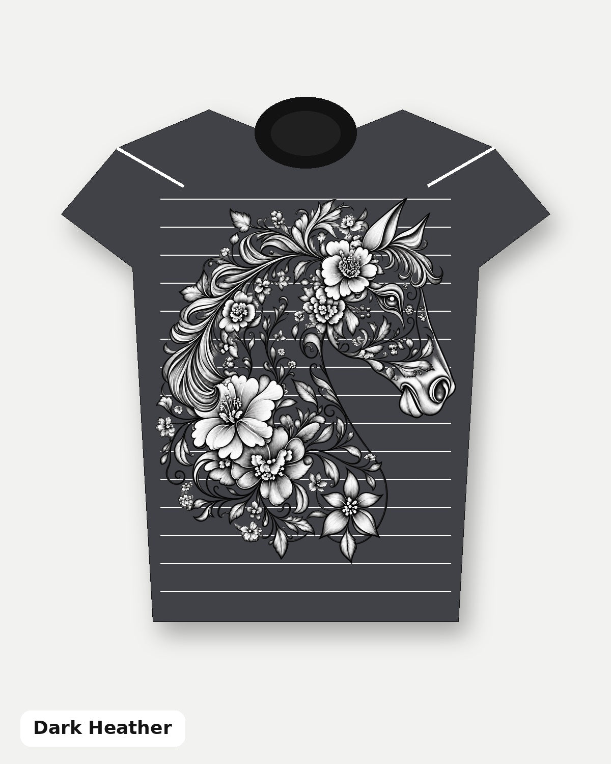 Grayscale Floral Horse T-Shirt - Dark Heather