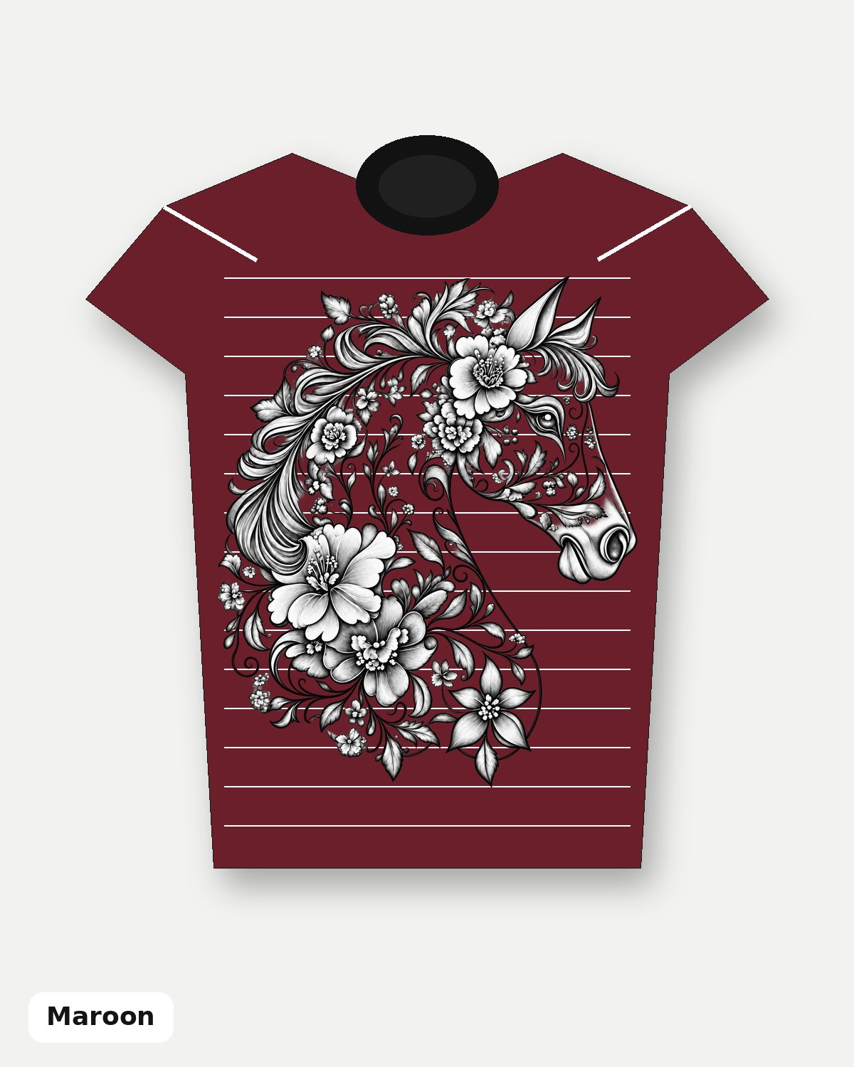 Grayscale Floral Horse T-Shirt - Maroon