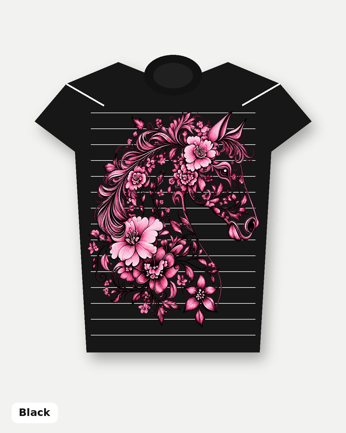 Pink Floral Horse T-Shirt - Black