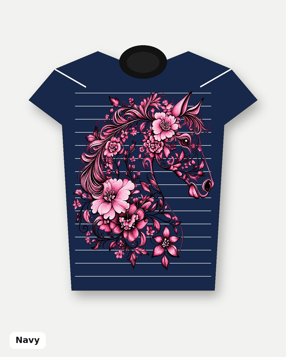 Pink Floral Horse T-Shirt - Navy