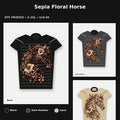 Sepia Floral Horse T-Shirt promotional collage with available shirt colors