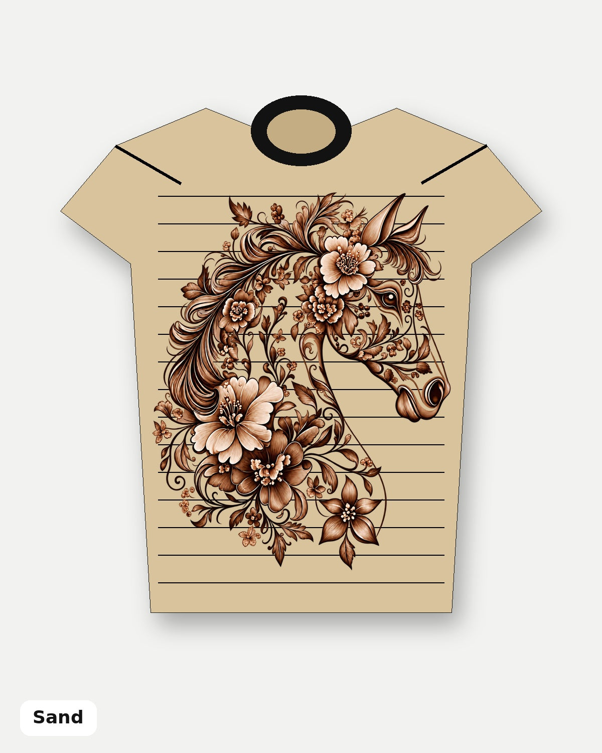 Sepia Floral Horse T-Shirt - Sand