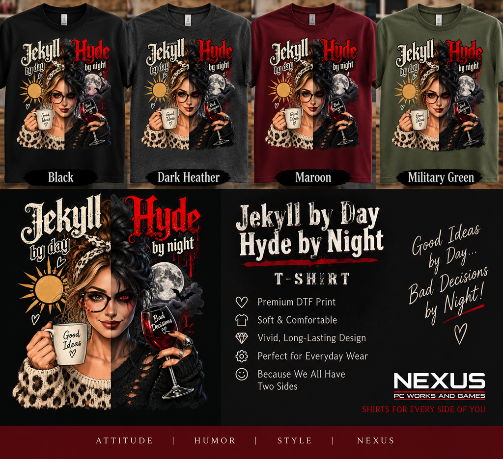 Jekyll by Day Hyde by Night T-shirt color collage