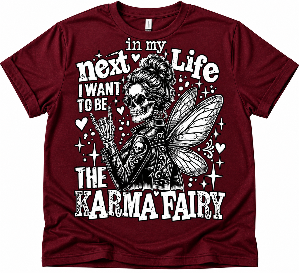 Karma Fairy maroon T-shirt