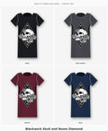 Blackwork Skull and Roses Diamond Graphic T-Shirt four-color selection