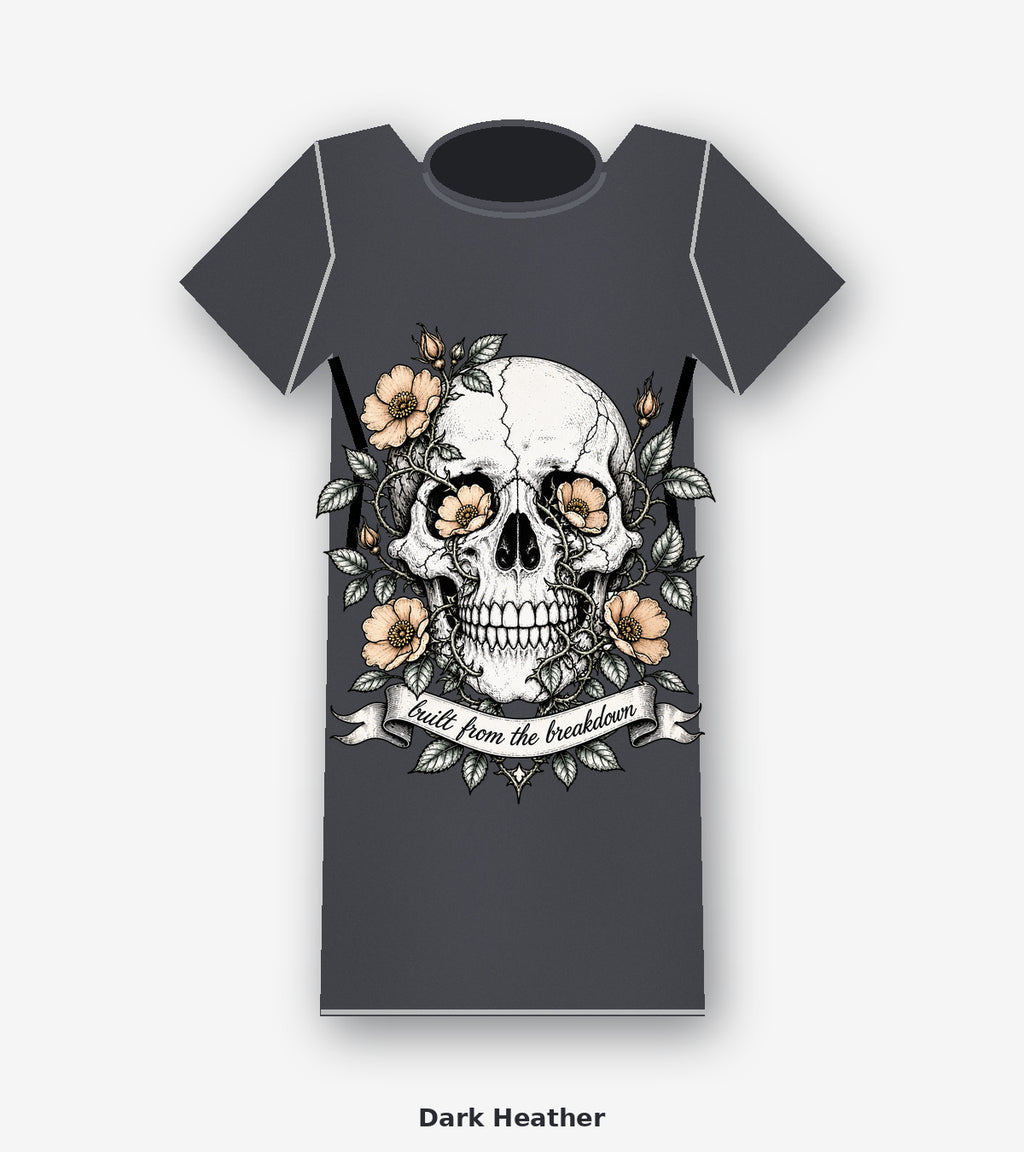 Built from the Breakdown Floral Skull Graphic T-Shirt in Dark Heather