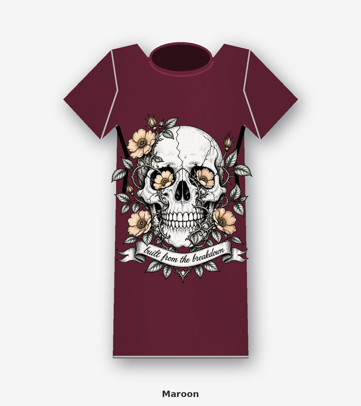 Built from the Breakdown Floral Skull Graphic T-Shirt in Maroon
