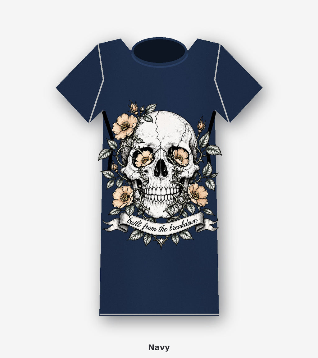 Built from the Breakdown Floral Skull Graphic T-Shirt in Navy