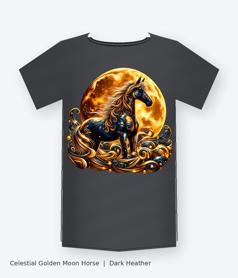 Celestial Golden Moon Horse on dark heather T-shirt