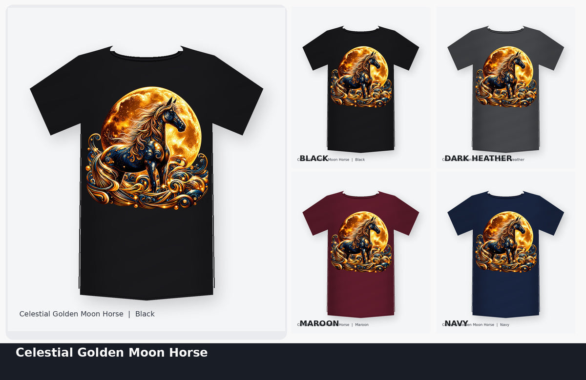 Celestial Golden Moon Horse Fantasy Graphic T-Shirt color options collage