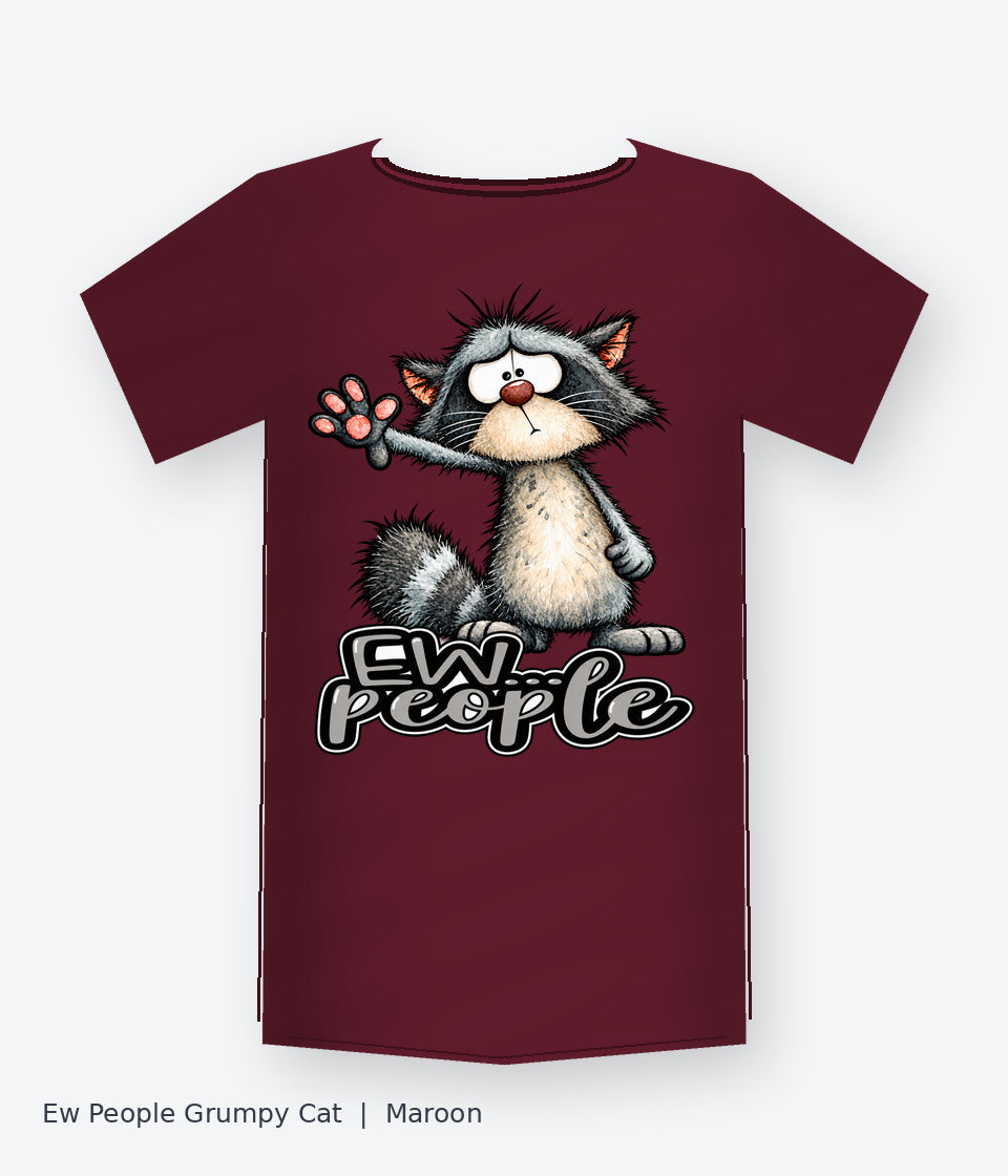 Ew People Grumpy Cat on maroon T-shirt