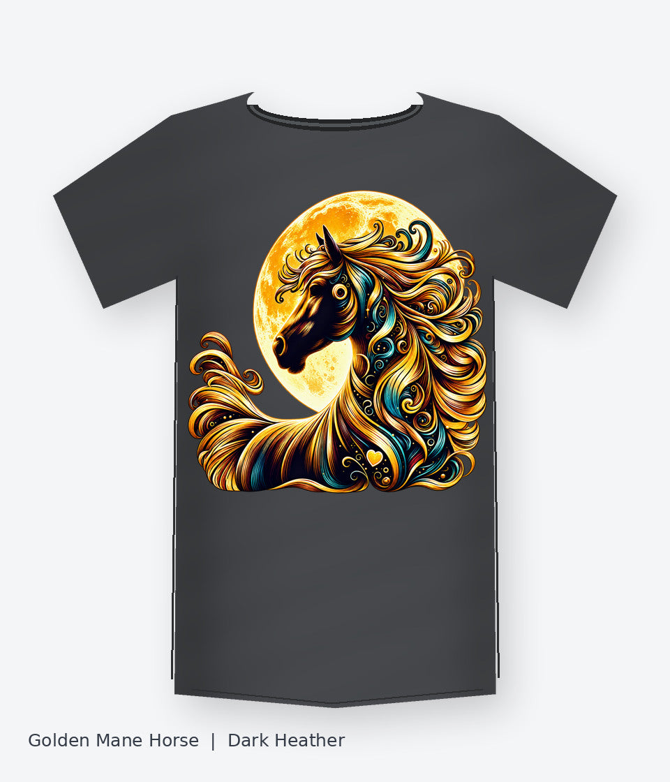 Golden Mane Horse on dark heather T-shirt