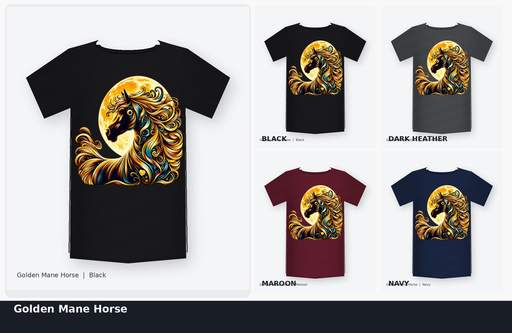 Golden Mane Horse Celestial Portrait Graphic T-Shirt color options collage