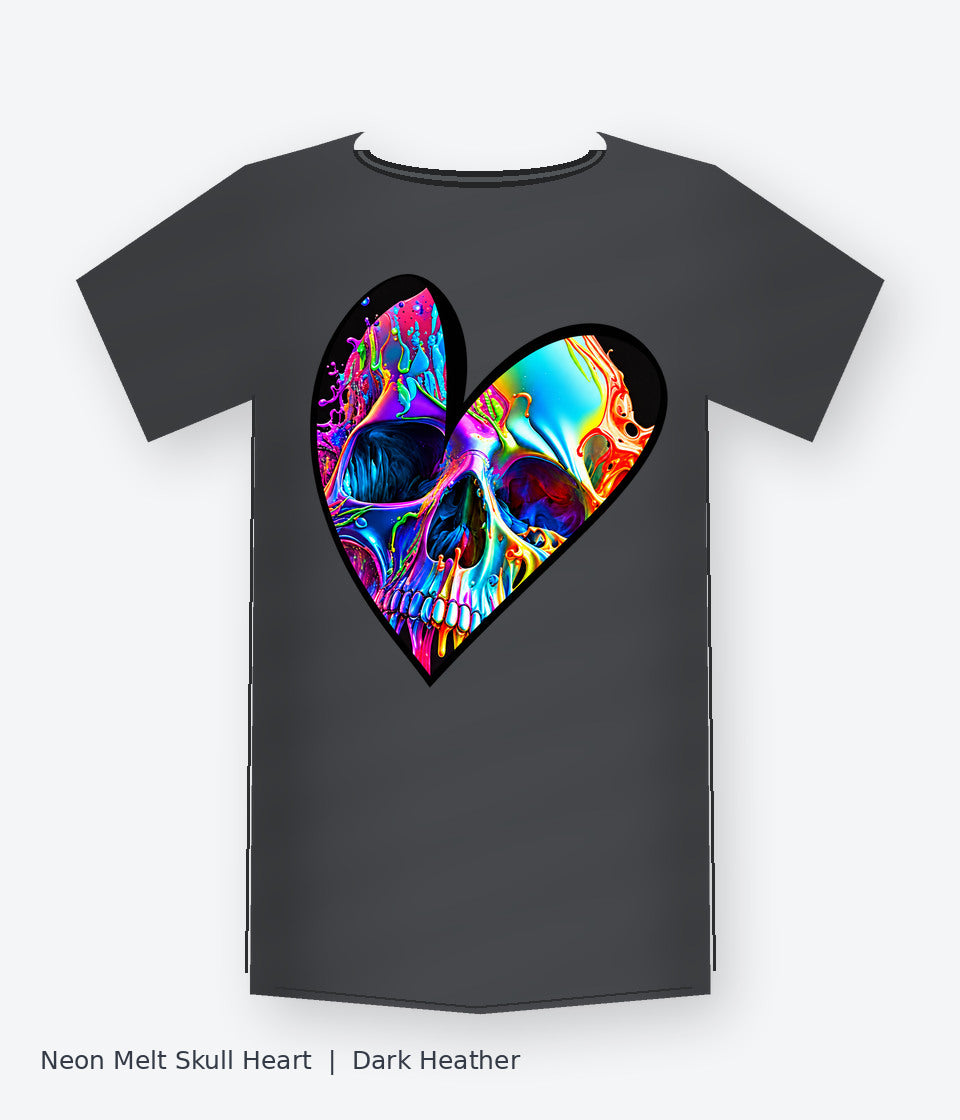 Neon Melt Skull Heart on dark heather T-shirt