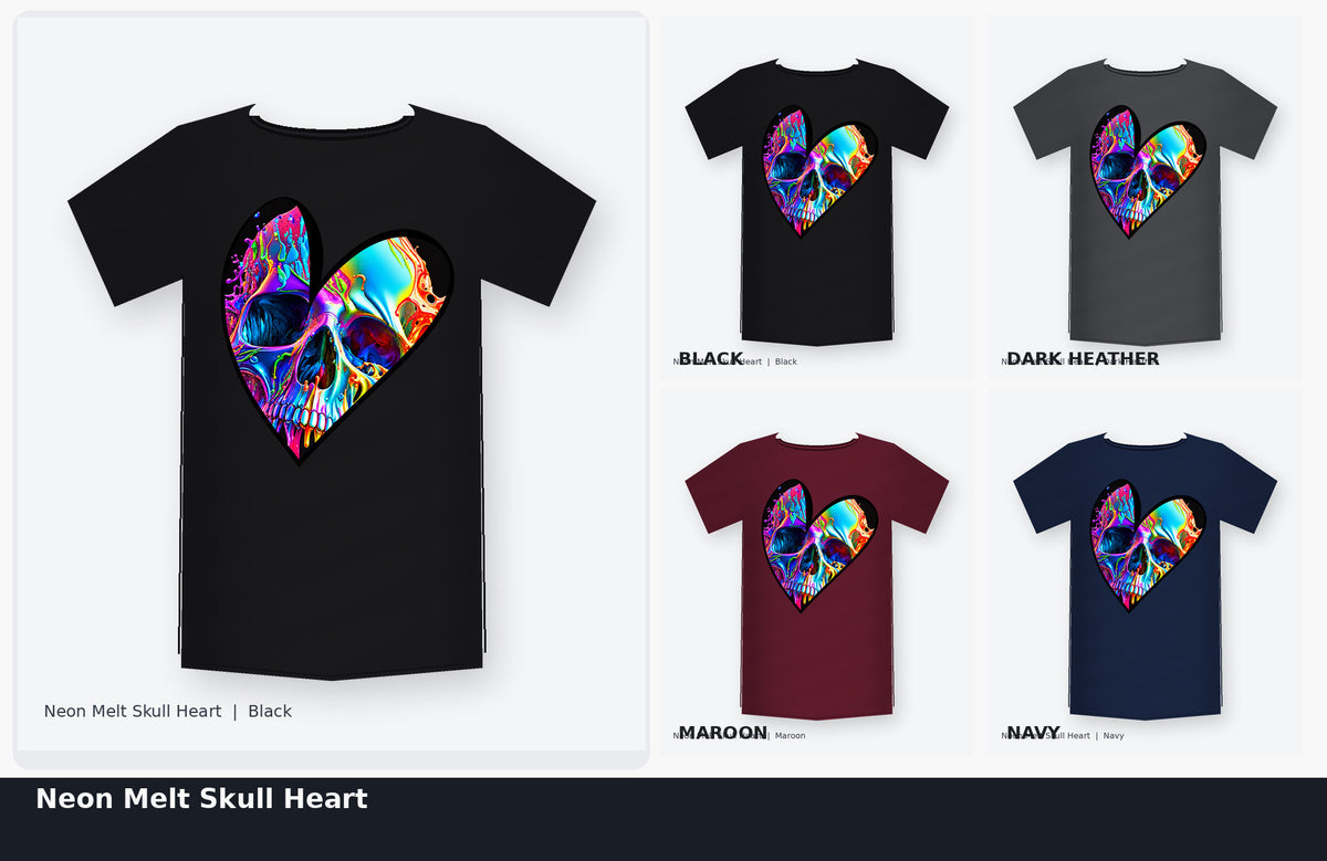 Neon Melt Skull Heart Rainbow Graphic T-Shirt color options collage
