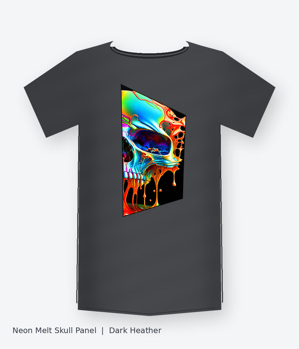 Neon Melt Skull Panel on dark heather T-shirt