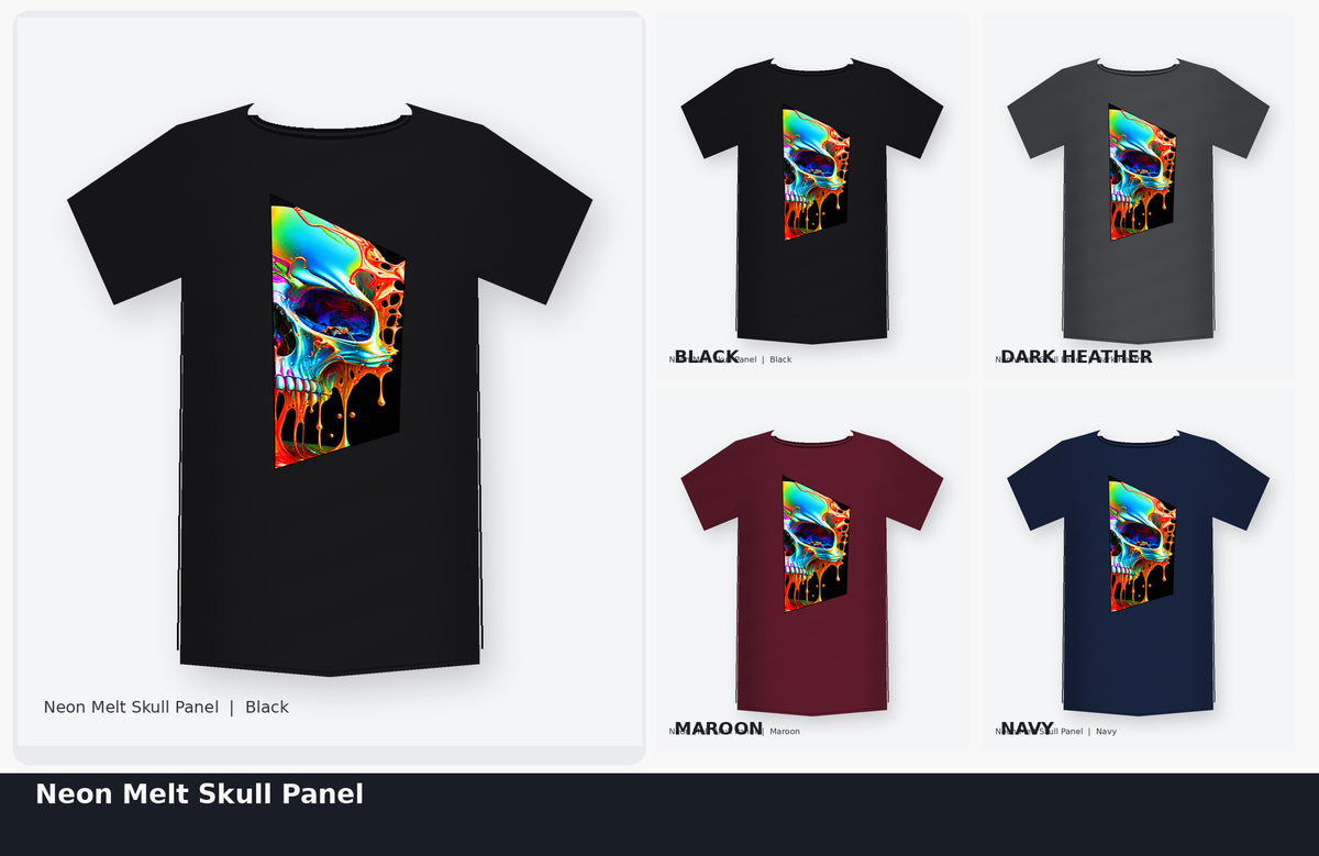 Neon Melt Skull Panel Rainbow Graphic T-Shirt color options collage
