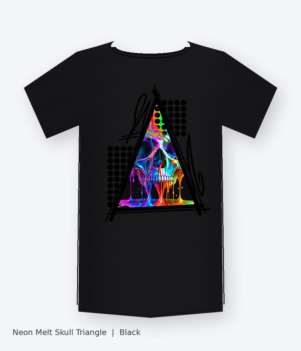 Neon Melt Skull Triangle on black T-shirt