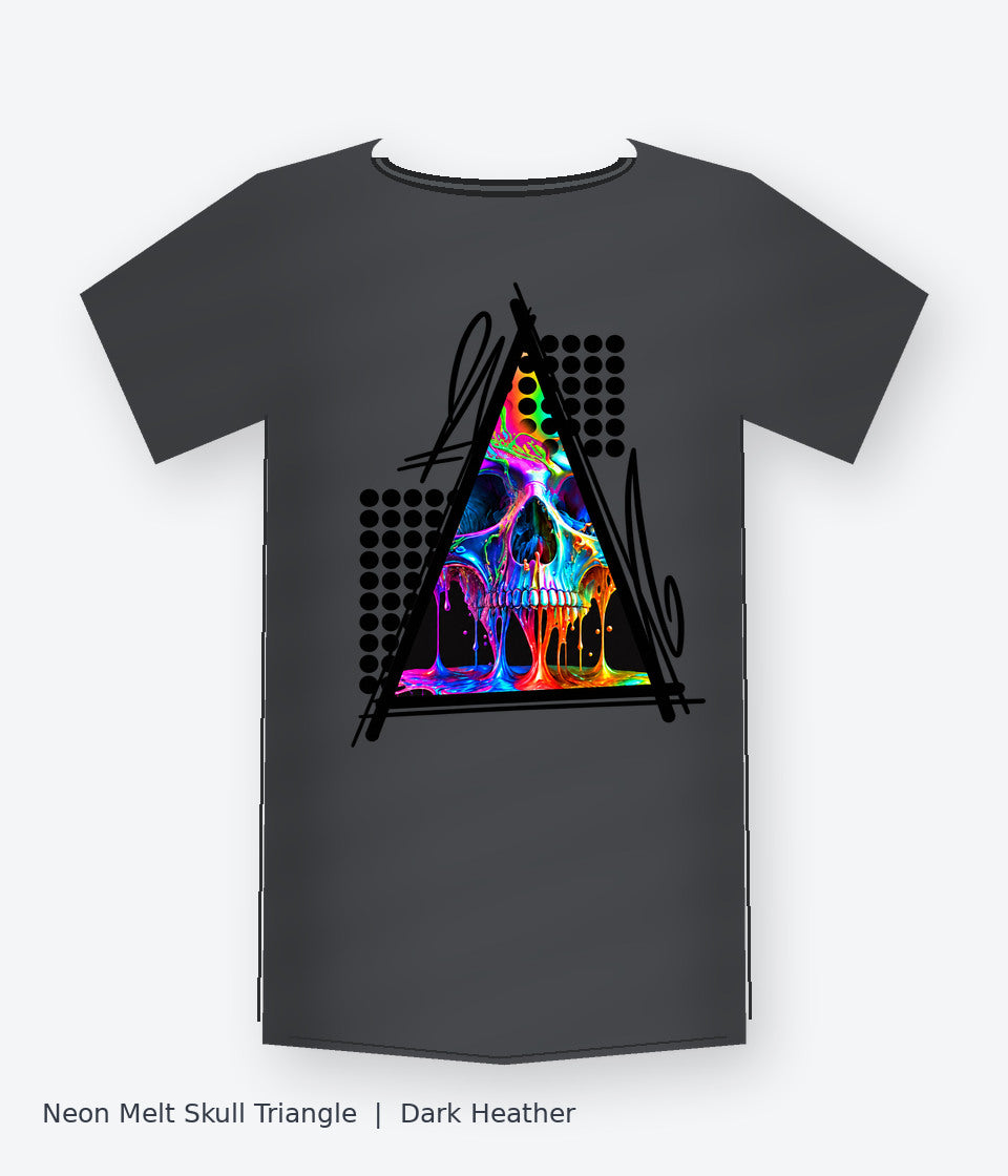 Neon Melt Skull Triangle on dark heather T-shirt