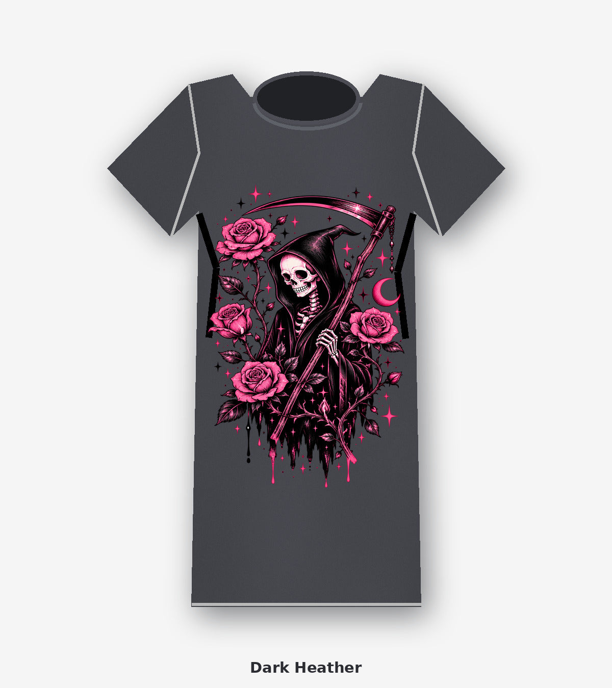 Pink Reaper and Roses Gothic Graphic T-Shirt in Dark Heather