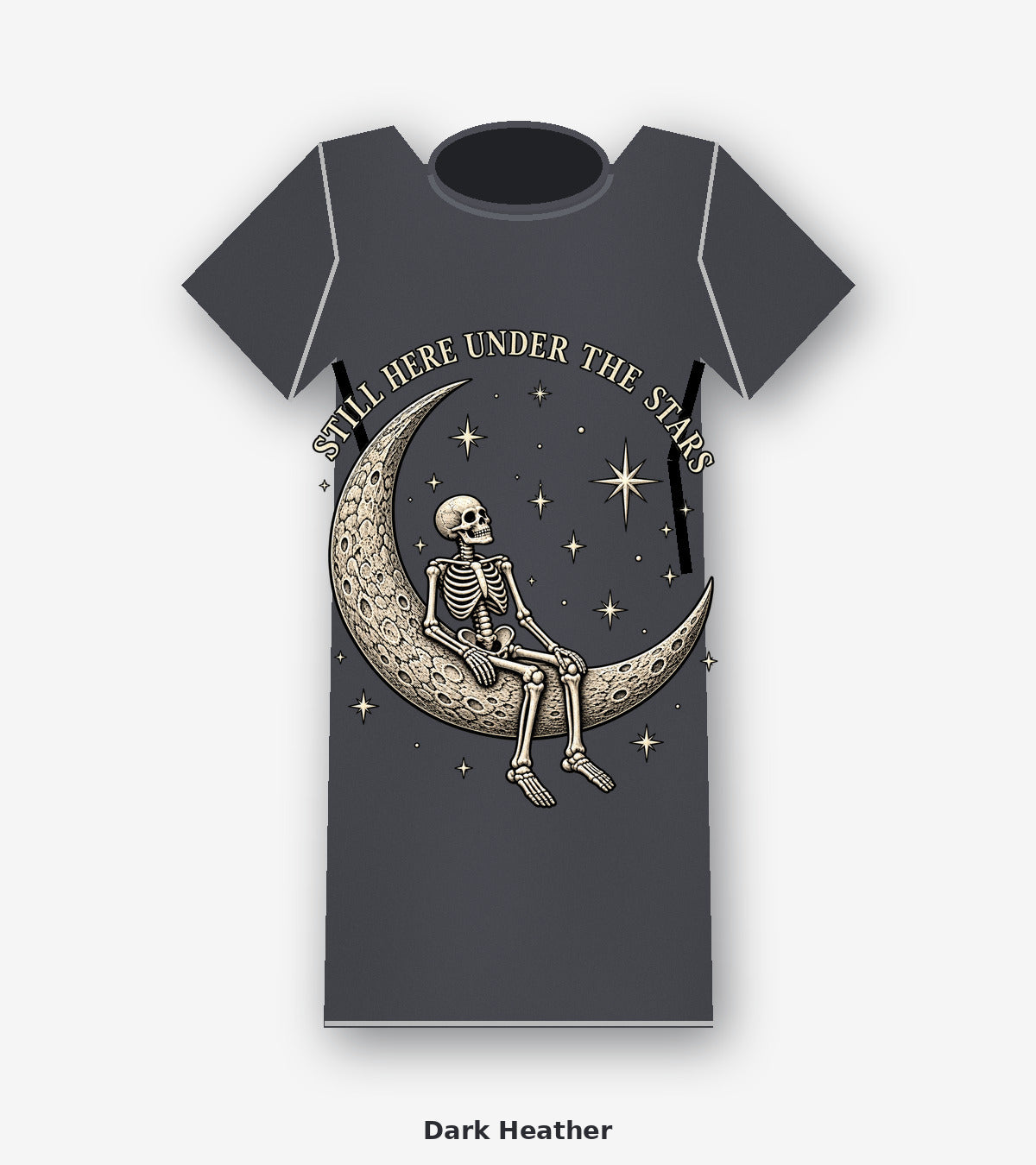 Still Here Under the Stars Skeleton Moon Graphic T-Shirt in Dark Heather