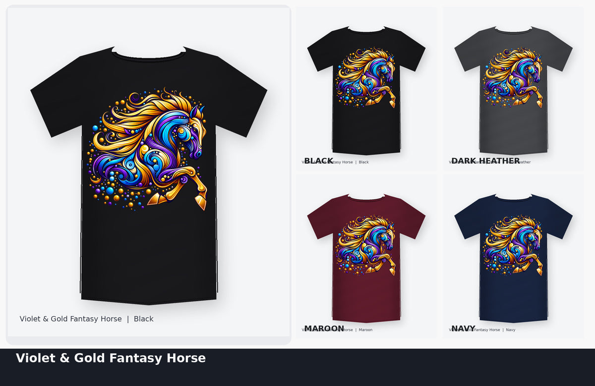 Violet and Gold Fantasy Horse Graphic T-Shirt color options collage