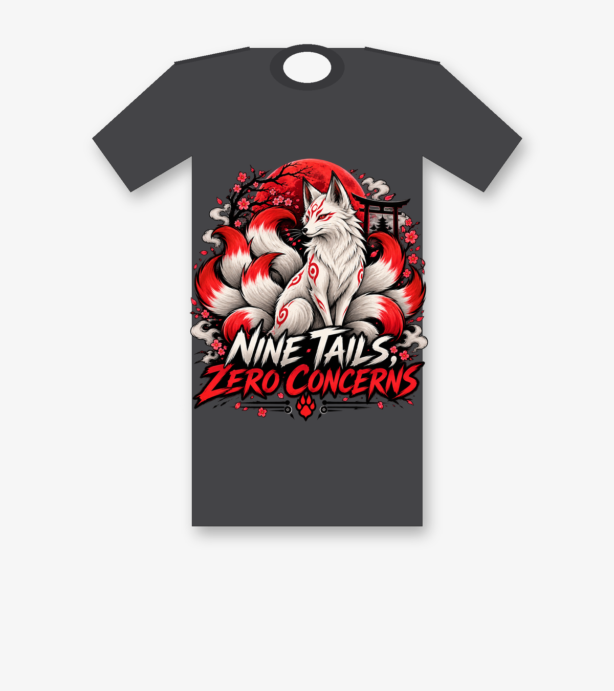 Nine Tails, Zero Concerns nine-tailed fox T-shirt - Dark Heather