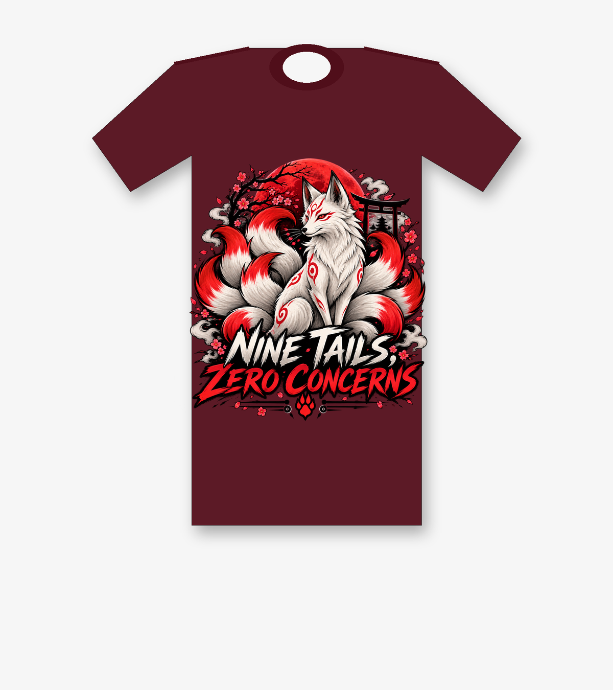Nine Tails, Zero Concerns nine-tailed fox T-shirt - Maroon