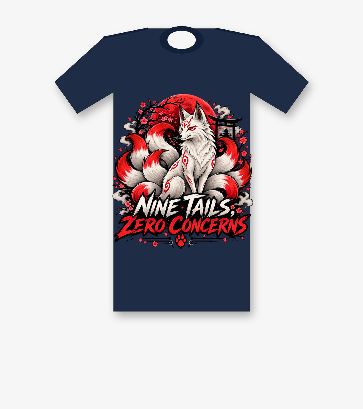 Nine Tails, Zero Concerns nine-tailed fox T-shirt - Navy