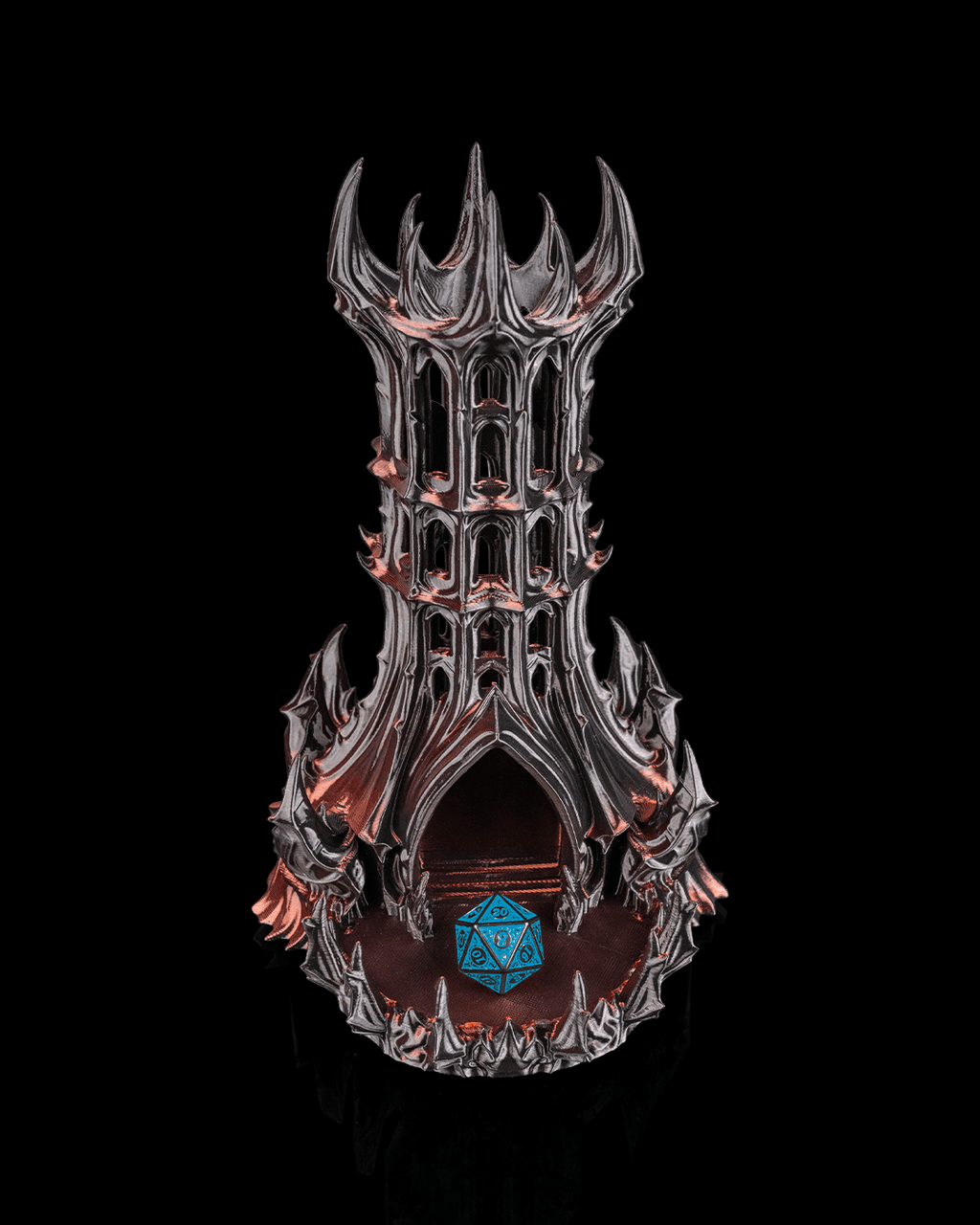 Obsidian Citadel dice tower front view with D20