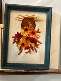Framed Autumn Floral Harvest Basket | Vintage Crewel Needlework front photograph