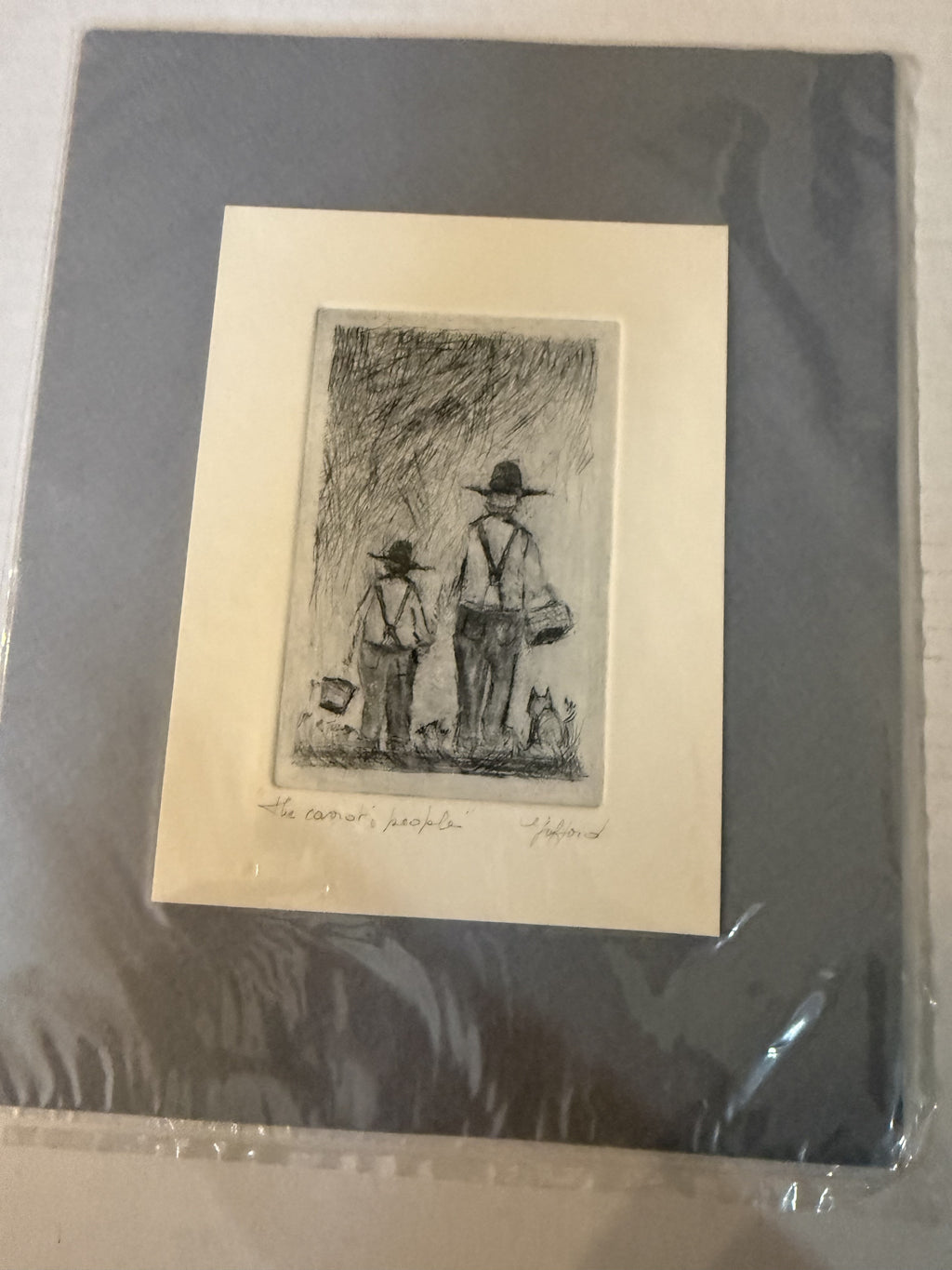 Ed Gifford Amish Father and Child Walking | Signed Matted Etching, exact artwork front