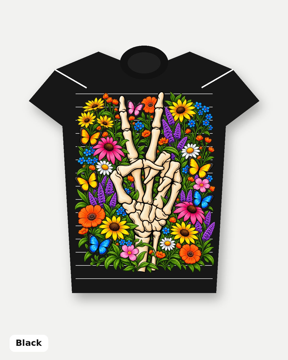 Wildflower Skeleton Peace Sign T-Shirt - Black